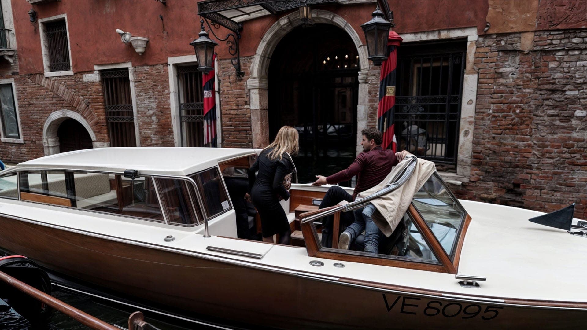 Hotel water taxi on canal