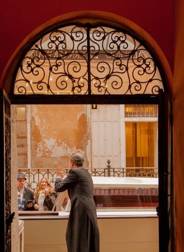 Hotel entrance with iron gate